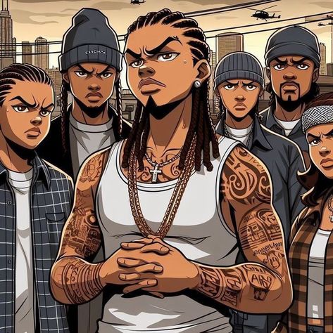 Squad Profile Pictures, Boondocks Oc, Boondocks Characters, Boondocks Cartoon, The Boondocks Cartoon, Black Cartoons, Boondocks Drawings, Jordan Woods, Bob Marley Art