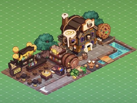 Cookie Run Kingdom Train Station Design, Cookie Run Kingdom Cottagecore, Crk Kingdom Train Station, Cookie Run Guild Layout, Cookie Run Kingdom Village Ideas, Crk Kingdom Entrance, Sugar Quarry Layout Cookie Run, Crk Building Layout, Cookie Run Kingdom Kingdom Designs