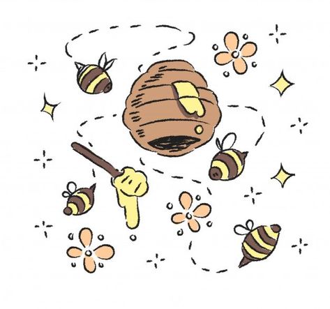 Bee Theme Drawing, Cute Honey Bee Illustration, Doodle Bumble Bee, Bee Drawings Cute, Honeybee Drawing Cute, Bees Drawing Cute, Bumble Bee Drawing Cute, Cute Bee Pictures, Honey Bee Illustration Design