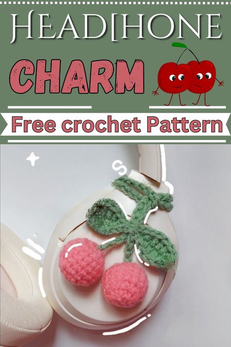 Crochet Cherry Amigurumi Pattern For Headphone Charm Crochet Headphone Accessories Pattern, Crochet Ideas For Birthday Gifts, Crochet Cherry Pattern, Crochet Headphone Charm, Market Crochet Ideas, Crochet Airpods Case Pattern Free, Small Crochet Amigurumi Free Pattern, Crochet Gift Ideas Quick, Cherry Crochet Pattern