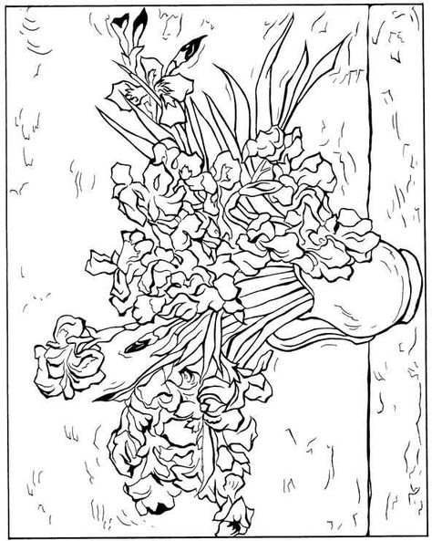 Iris Van Gogh Coloring Pages - Van Gogh Coloring Pages Van Gogh Coloring Pages, Famous Art Coloring, Van Gogh Coloring, Cover Fireplace, Flower Vase Drawing, Sunflower Coloring, Coloring Rocks, Van Gogh Irises, Arte Van Gogh