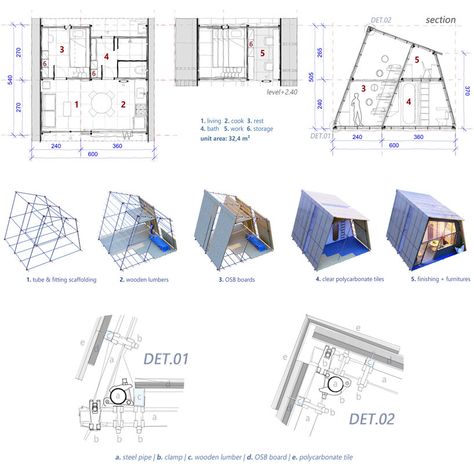 felipe campolina envisions 32.4 sqm 'urban camp' housing unit Micro House Plans, Prefabricated Architecture, Urban Camping, Prefabricated Cabins, Modular Housing, Shelter Design, Architecture Design Drawing, Micro House, Architecture Concept Drawings