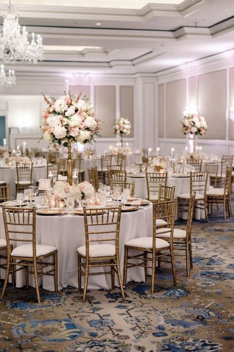 Wedding Reception Hotel Ballroom, Ritz Carlton Wedding Reception, Wedding Dinner Decorations Indoor, Indoor Reception Ideas, Wedding Decorations Table Centerpieces, Reception Decorations Indoor, Wedding Reception Ballroom, Ballroom Reception, Hotel Ballroom Wedding Receptions