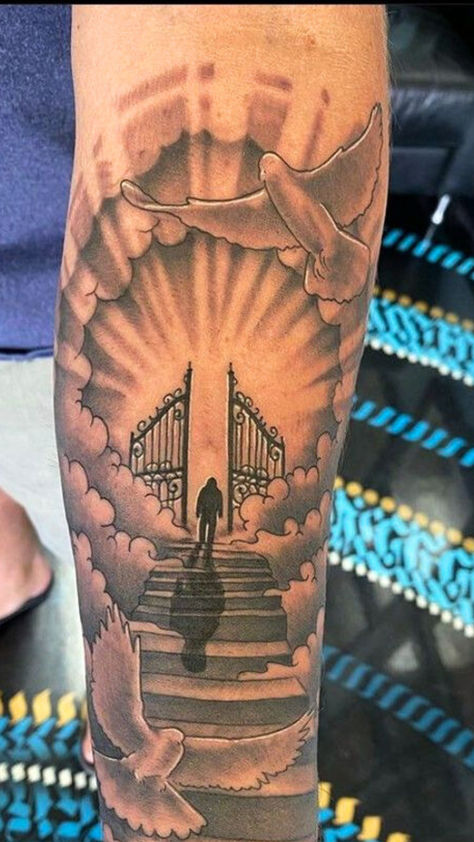 Gates Of Heaven Tattoo
#HeavenlyGateways #EternalTattoo #AngelInk
#GateToParadise #DivineInk #WingedTattoo
#GatesOfEternity #HeavenlyInkArt #GatekeeperTattoo #AngelicArtistry #CelestialInk
#InkOfTheDivine #AscensionTattoo
#GatewayToInfinity #HeavenBoundInk Angel Stairs To Heaven Tattoo, Heavenly Forearm Tattoo, Gate Of Heaven Tattoo, Our Father Who Art In Heaven Tattoo, Steps To Heaven Tattoo, Heaven Forearm Tattoo, Heavenly Tattoos For Men, Tattoos For Passed Loved Ones For Men, Walking To Heaven Tattoo