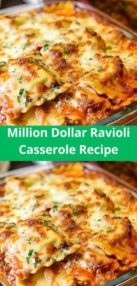 Savory million dollar ravioli casserole, perfect for any dinner. Million Dollar Ravioli, Ravioli Casserole, Pasta Dinner Recipes, Ritz Crackers, Easy Casserole Recipes, Easy Casserole, Million Dollar, Casserole Recipe, Casserole Dish