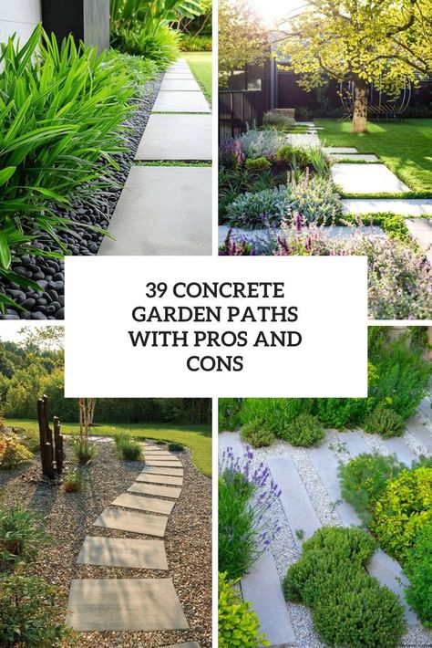 Concrete Garden Paths With Pros And Cons Concrete Paths, Front Garden Path, Paver Path, Concrete Pathway, Concrete Path, Concrete Walkway, Garden Pathways, Walkways Paths, Tropical Backyard