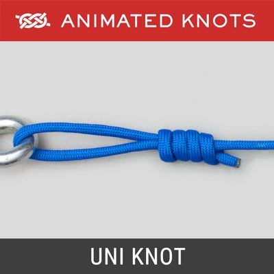 The Uni Knot initially forms an adjustable loop. When finally tightened, the Uni knot binds and becomes fixed in proportion to the degree of tightening. Quick Release Knot, Animated Knots, Uni Knot, Fishing Line Knots, Scout Knots, Fly Fishing Knots, Fishing Hook Knots, Bowline Knot, Reef Knot