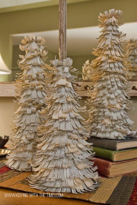 What to do with old book pages? Find 45 unique ideas when you visit Old Book Page Crafts. Project ideas such as garlands, flowers, trees and more.  Pictures and site names to the tutorials included. Recycle Books, Creativity Room, Paper Christmas Trees, Upcycled Books, Diy Paper Christmas Tree, Book Sculptures, Paper Trees, Old Book Crafts, Recycled Books