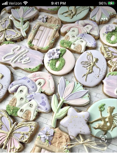 Victory Cake, Boho Cakes, Butterfly Quinceanera Theme, Fairy Cookies, Enchanted Forest Baby Shower, Garden Cookies, Cookies Icing, Fairy Birthday Cake, Fairy Baby Showers