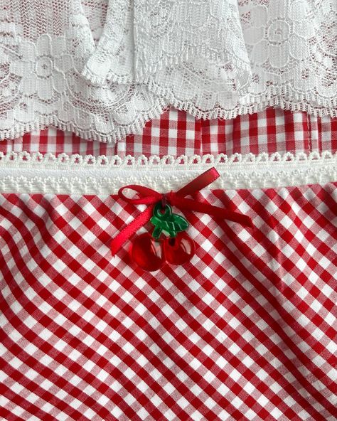 sweet like cherries 🍒 gingham paloma set is now live Red Gingham Aesthetic, Red Gingham, Paloma, Gingham, Wall Prints, Lace, Wall, Red, Pattern