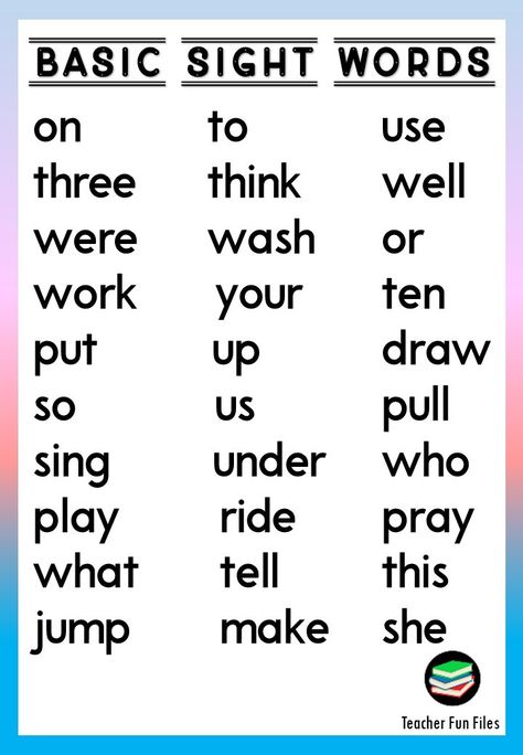 Sight Words Chart, High Frequency Sight Words, Teacher Fun Files, Teaching Reading Skills, Remedial Reading, Basic Sight Words, Preschool Sight Words, Cvc Words Worksheets, Esl Reading