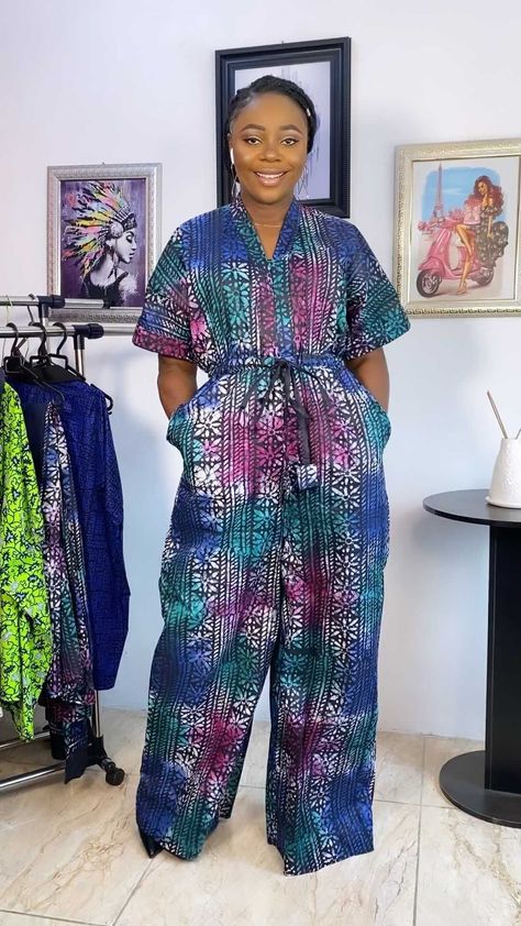 Adire Jumpsuit Styles, Ankara Jumpsuits For Women Classy, African Print Jumpsuits For Women, Jumpsuit Ankara, Ankara Jumpsuit Styles, Flare Outfit, African Print Pants, Nigerian Fashion Ankara, Ankara Jumpsuit