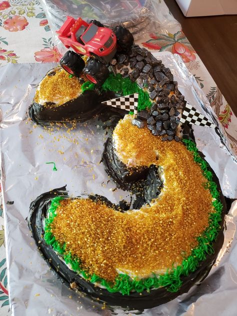 Number 3 monster truck Birthday cake Number 3 Monster Truck Cake, Number 3 Cake, Number 3 Cakes, Monster Truck Birthday Cake, Truck Birthday Cake, Cake With Cupcakes, Truck Birthday Cakes, 3 Cake, Truck Cake