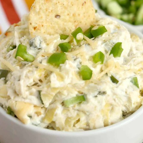 Jalapeno Artichoke Dip Jalapeno Artichoke Dip, Lemon Puppy Chow, Artichoke Jalapeno Dip, Easy Summer Snacks, Baked Dips, Jalapeno Dip, Rice Bake, Spicy Dip, Baked Mushrooms