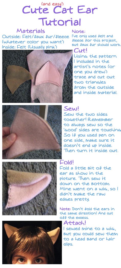 Cat_Ear_Tutorial_by_ObsessedXShipper Ears Tutorial, Sewing Template, Chat Diy, Cosplay Tutorial, Anime Crafts, Cosplay Diy, Cosplay Tips, Cat Ear, Cosplay Props