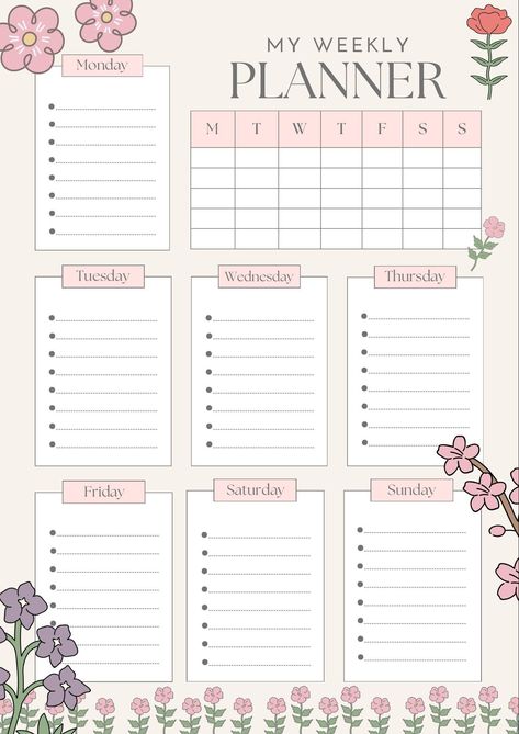 Digital Weekly Planner , Beige Flower Illustration Organised Planner - Etsy Canada nel 2024 | Programma Weekly Study Planner, Study Planner Printable Free, Timetable Planner, Student Daily Planner, Rutinitas Harian, Exam Planner, Planer Organisation, Daily Planner Printables Free, Study Planner Printable