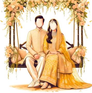 Pakistani Wedding Couple, Yellow Dress Wedding, Haldi Wedding, Cartoon Wedding Invitations, Couple Illustration Wedding, Wedding Illustration Card, Couple Caricature, Caricature Wedding Invitations, Bride And Groom Cartoon