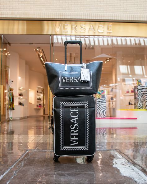 #Versace luggage available at NorthPark Center Versace Travel Bag, Versace Suitcase, Check In Luggage, Luxury Suitcase, Mens Weekend Bag, Versace Bag, Luxury Luggage, Cute Luggage, Stylish Luggage