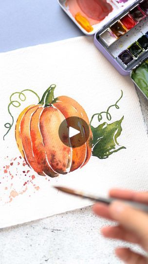 Watercolour Pumpkin, Pumpkin Watercolor Painting, Paint Pumpkins, Creative Arts Therapy, No Carve Pumpkin Decorating, Brush Pen Lettering, Art Assignments, Watercolor Pumpkin, Paul Rubens