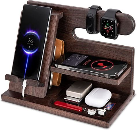 Gifts for Men Wood Phone Docking Station Ash Key Holder Gift for Him Cell Phone Stand Organizer Dad Birthday Husband Anniversary Nightstand Purse Father Graduation Charging Station Organizer, Birthday Husband, Phone Docking Station, Wooden Docking Station, Phone Dock, Nightstand Organization, Wooden Desk Organizer, Graduation Gifts For Him, Husband Anniversary