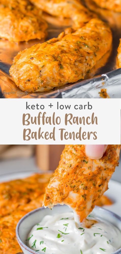 Keto Crockpot Chicken, Ranch Baked Chicken, Baked Buffalo Chicken Tenders, Chicken Tender Recipes Baked, Baked Chicken Tenderloins, Crockpot Chicken Recipe, Baked Chicken Strips, Chicken Strip Recipes, Baked Buffalo Chicken