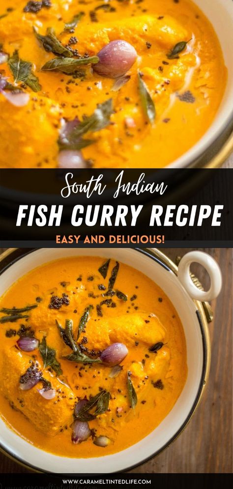 South Indian Fish Curry Recipe, Butter Fish Recipe Indian, Yellow Fish Curry, Salmon Curry Recipes Indian, Curry Tilapia Recipes, Authentic Indian Curry Recipes, Fish Indian Recipes, Easy South Indian Recipes, Fish Coconut Curry