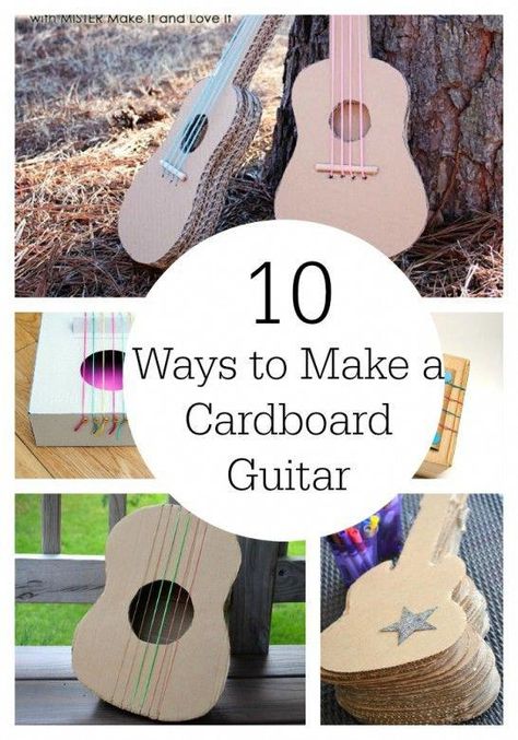 10 Ways to make a Cardboard Guitar | Make It and Love It #howtoteachguitar Cardboard Guitars, Kids Guitar Craft, Myp Design, Cardboard Guitar, Birthday Drawings, Music Instruments Diy, Cereal Box Craft, Instrument Craft, Guitar Crafts