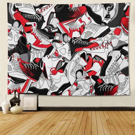 Basketball Backdrop, Basketball Themed Bedroom, Hanging Party Decorations, Shoes Poster, Tapestry Decor, Sneaker Ball, Sports Party Decorations, Shoe Poster, Basketball Wall