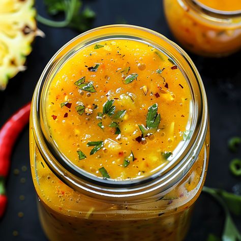 Pineapple Habanero Hot Sauce Hot Sauce Canning Recipe, Habanero Sauce Recipe, Pineapple Habanero Sauce, Habanero Recipes, Chili Oil Recipe, Habanero Salsa, Pineapple Sauce, Homemade Hot Sauce, Habanero Sauce