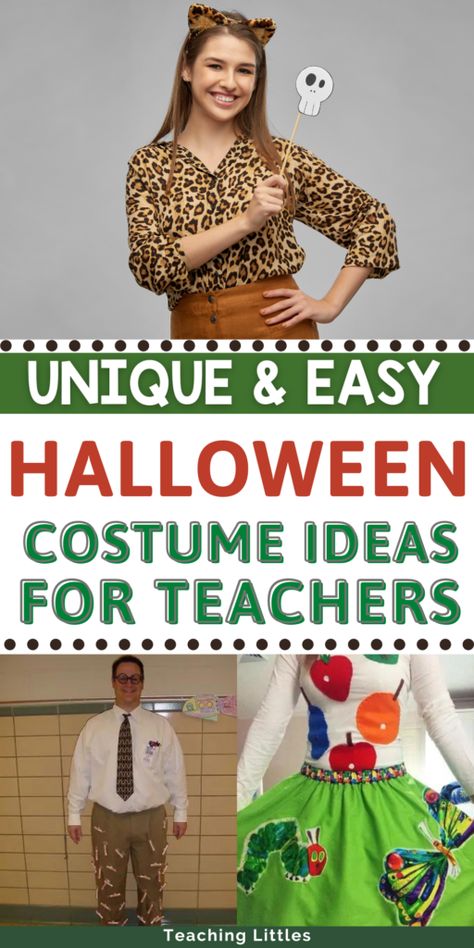 Creative Teacher Costume Ideas, Pre K Teacher Costume Ideas, Diy Halloween Teacher Costumes, Halloween Costume Ideas For Preschool Teachers, Paraprofessional Halloween Costumes, Halloween Costumes For Elementary Staff, Easy Diy Halloween Costumes Teacher, Teacher Pun Halloween Costumes, Diy Halloween Costume For Teachers