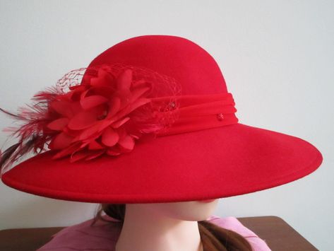 "August Hat Company Women's 100% Wool Hat with Rhinestone Feathers and Flower Circumference 22\" with  3 3/4\" Brim 👀 multiple photos showing different angles are a guide to determining their condition you can even MAGNIFY it. 🚚 This will be priority calculated shipping (fully insured against loss or breakage). You pay actual shipping charges only; difference will be immediately refunded.I cannot afford to give it free. Calculated shipping by weight, box size and your zip code. 🐸 Thank-you for supporting a small 🖐🏼Michigan family. As is vintage.👀ALL vintage Items Coming in or Going to new homes go through a professional Ozone machine which removes all smells for anything, You leave the room when running. upper large box" Red Hat Society Fashion, Mariachi Hat, Red Hat Ladies, Head Coverings, Red Hat Society, Red Hat, Vintage Birds, Red Hats, Zip Code