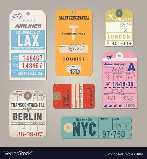 Vintage Luggage Tags, Collage Elements, Ticket Design, Baggage Tags, Luggage Labels, Travel Tags, Travel Luggage Tag, Vintage Luggage, Vintage Graphics