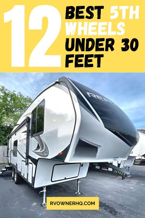 Are you looking for a small 5th wheel that’s easier to tow and maneuver? If so, you're in luck. Because in this blog post, we’re taking a look at 12 of the best 5th wheels under 30 feet on the market today. And to help you decide which small 5th wheel might be best for you and your family, we’ve provided information on the pricing, specs, and floorplan for each fifth wheel camper. Plus, we’ve also included a video walkthrough of each fifth wheel, so that you can see the RV in action! 5th Wheel Camper, 5th Wheel Rv, Fifth Wheel Campers, Rv Adventure, 5th Wheels, Fifth Wheel, Outdoor Gear, Rv, Wheel