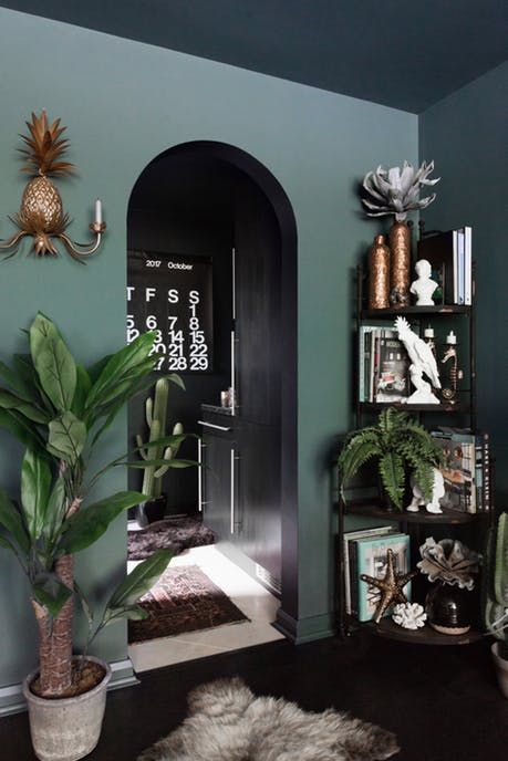 London House Tour: A Dark-Walled UK Maximalist Home | Apartment Therapy Light Dark Contrast Interior Design, Dark Eclectic Bedroom, Moody Maximalist, Graffiti Furniture, Dark Green Living Room, Living Room Wall Designs, Dark Green Walls, Dark Living Rooms, Maximalist Home