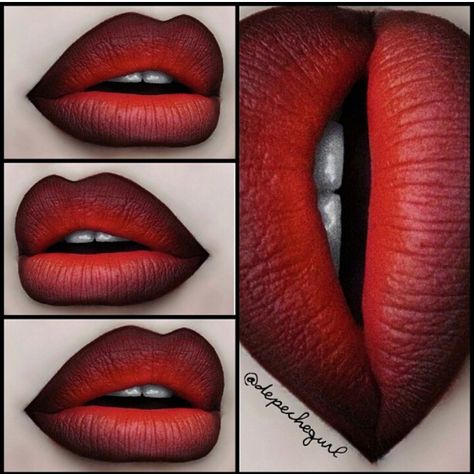 Red ombre lip affect Red Ombre Lips, Red Lips Tutorial, Maquillage Halloween Simple, Ombre Lipstick, Ombre Lip, Make Up Diy, Dag Make Up, Elegantes Makeup, Mekap Mata