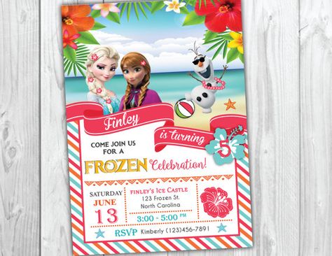 Frozen Summer Invitation Frozen Luau Party by YourMainEventPrints Frozen Summer Birthday Party Invitations, Summer Birthday Party Invitations, Olaf Birthday, Unique Birthday Invitations, Elsa Birthday Party, Birthday Pool Party, Summer Invitation, Frozen Summer, Anna Birthday