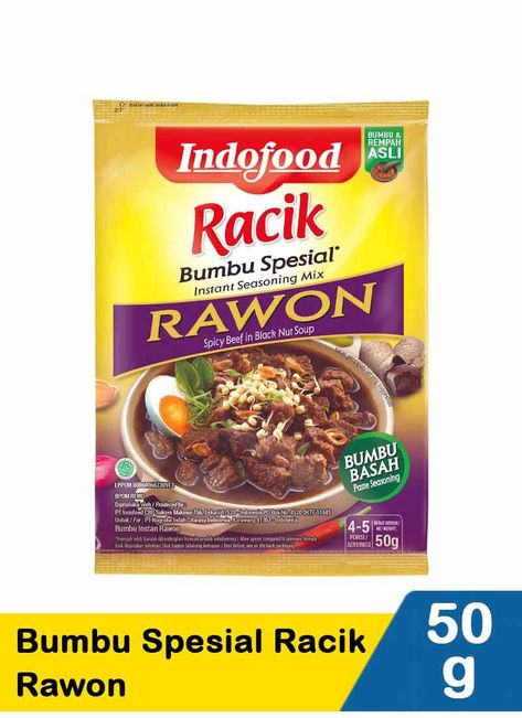 Item: Indofood Instant Rawon Seasoning Mix Brand: Indofood Weight: 50g/ pack Halal certified product INGREDIENTS Water, Herbs And Spices, Salt, Shallots, Flavor Enhancers, Garlic, Vegetable Oil, Sugar, Natural Caramel Coloring, Acidity Regulator. Messy Kitchen, All Purpose Seasoning, Spicy Beef, Beef Soup, Spices And Seasonings, Cooking Essentials, Seasoning Mixes, Living Food, Favorite Things Gift