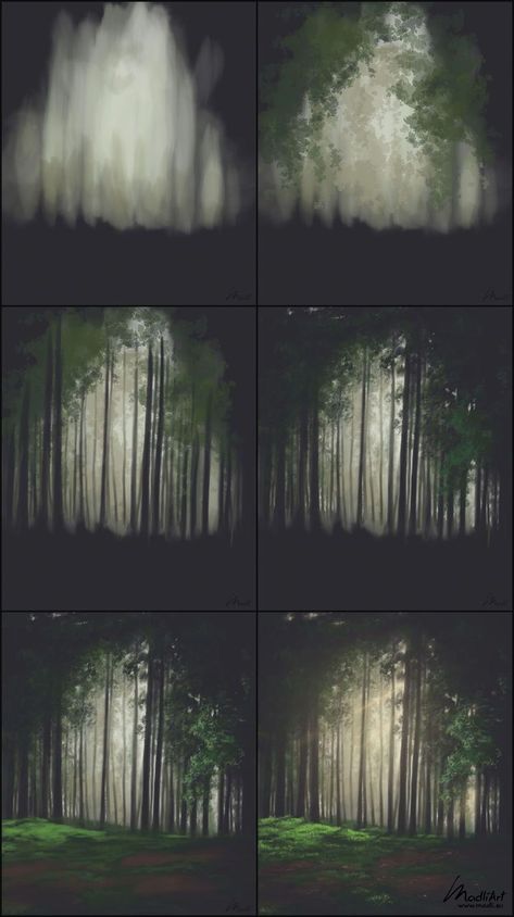 Forest Digital Painting, Guide Illustration, Illustration Environment, Nature Sketchbook, الفن الرقمي, Lush Forest, Concept Art Tutorial, Výtvarné Reference, Siluete Umane