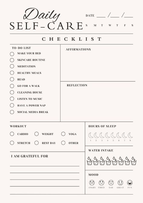 . #Organisation #Skincare_Checklist_Template #Daily_Planner_Checklist #Printable_Self_Care_Checklist Printable Self Care Checklist, Daily Planning Template, Self Care Template Free Printable, Self Care Planner Template, Health Tracker Printable, Daily Self Care Checklist, Daily Checklist Printable, Daily Routine Checklist, Self Care Tracker