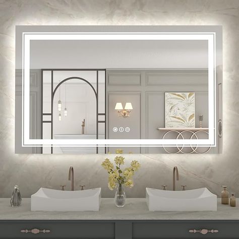 with Back and Front Light,Modern LED Mirror for Bathroom,Dimmable Lighted Bathroom Vanity Mirror with Anti-Fog,Memory Function,Shatter-Proof,Wall Mounted Fogless Mirror, Bathroom Mirror With Lights, Luxury Master Bathrooms, Led Bathroom Mirror, Vanity Wall Mirror, Mirror For Bathroom, Bathroom Mirror Lights, Led Bathroom, Bathroom Color