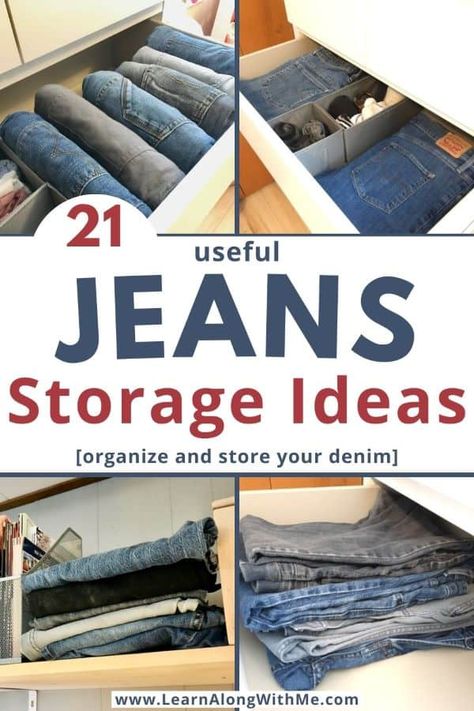 Organizing Jeans In Drawer, Jean Storage Drawers, Organize Jeans In Drawer, Jeans Wardrobe Storage, Storage Drawers Closet, How To Store Jeans In Drawer, Jeans Storage Small Space, Shorts Storage Ideas, Jean Drawer Organization