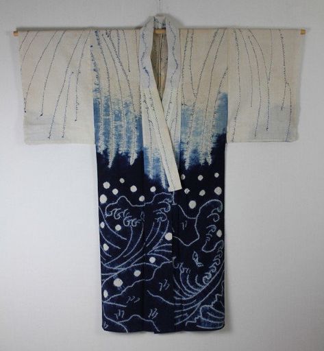 Edo Akita Asamai-shibori Hand-spun cotton Kimono rare Shibori Fashion, Indigo Fashion, Indigo Dyeing, Festival Dance, Japanese Shibori, Shibori Print, Kimono Coat, Shibori Tie Dye, Cotton Kimono