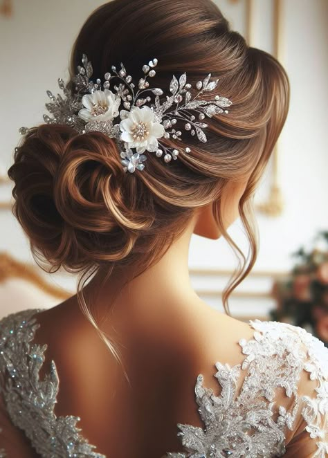 Bride Up Do, Dream Wedding Hair, Beautiful Wedding Hairstyles, Hairstyle Accessories, Romantic Waves, Beautiful Bridal Hair, Romantic Wedding Hair, Wedding Hairstyles Bride, Floral Crowns