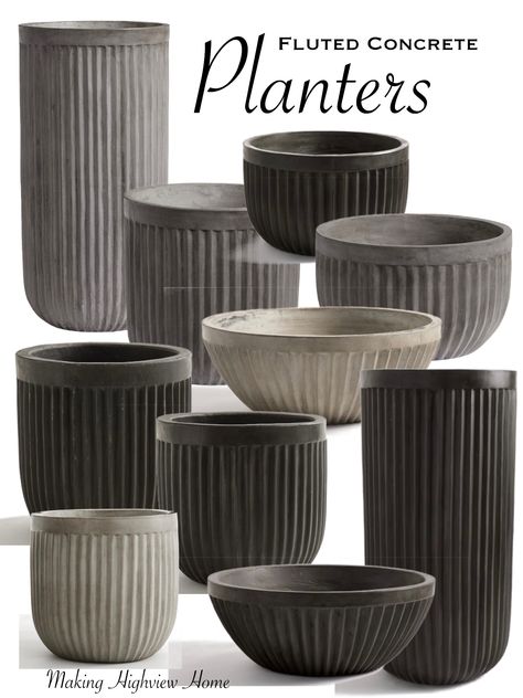 Concrete Fluted Planters curated on LTK Black Concrete Planters Pots, Cinder Block Planter, Fluted Planter, Modern Outdoor Planters, Large Concrete Planters, Oversized Planters, Modern Planters Outdoor, Concrete Vase, Garden Planter Ideas