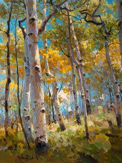 Painting Aspen Trees Acrylic, Poplar Tree Painting, Birch Tree Oil Painting, Birch Painting Acrylic, Birch Tree Paintings, Aspen Tree Art, Watercolor Aspen Trees, Fall Oil Paintings, Birch Tree Painting Acrylic