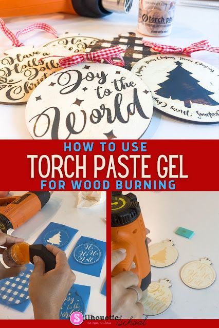 How to Use Torch Paste Gel: Wood Burning Stencils Tutorial | Silhouette School Blog Scorch Paste Projects, Torch Paste Wood Burning, Heat Press Projects, Wood Etching, Circuit Maker, Beginner Wood Burning, Torch Wood, Wood Burning Tips, Wood Burning Patterns Stencil