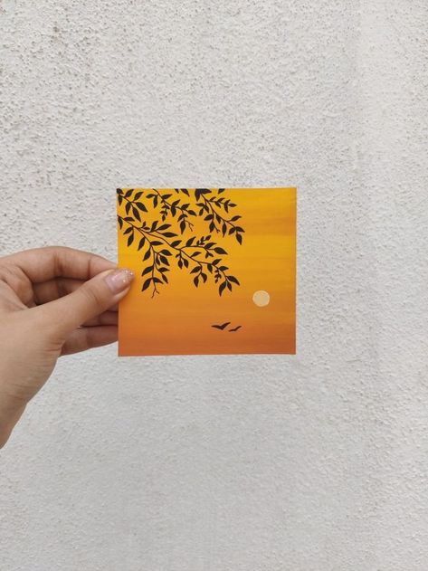 Paiting Aesthetic Ideas Easy Sunset, Mini Canvas Sunset Paintings, Sunset Silhouette Painting Easy, Sunset Mini Painting, Small Canvas Easy Paintings, Super Simple Painting Ideas, Mini Canvas Easy Painting, Small Easy Canvas Paintings, Mini Canvas Art Sunset