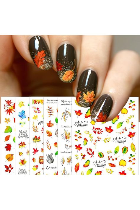 Maple Leaf Nail Art Stickers Autumn Thanksgiving Nail Decals 3D Self-Adhesive Mushroom Nail Sticker Cute Squirrel Fall Nail Art Supplies Colorful Maple Leaves Design for Women Nail Decoration 6 Sheets Fall Nail Stickers, Maple Leaf Nails, Maple Leaf Nail Art, Nails 23, Leaf Nail Art, Thanksgiving Nail, Nail Stencils, Special Nails, Holiday Nail Designs