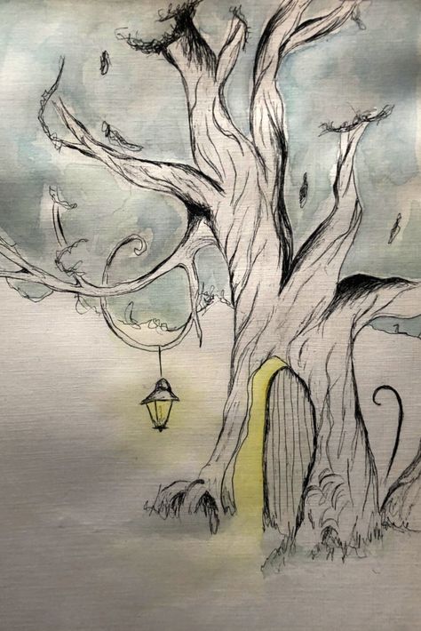 Watercolor Art Black, Fairy House Drawing, Disney Princess Sketches, Oak Tree Drawings, Tree House Drawing, Fairy Sketch, Princess Sketches, Light Watercolor, Tree Outline