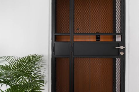 Check out this Scandinavian-style HDB  and other similar styles on Qanvast. Hdb Door, Hdb Interior Design, Hdb Renovation, Hdb Interior, Singapore Interior Design, Singapore Interior, Home Renovation Ideas, Grill Door Design, Interior Design Singapore